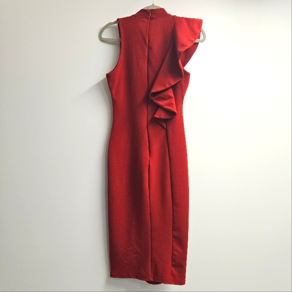 Almost Famous Red Ruffled Knee-Length Dress - Picture 2 of 5